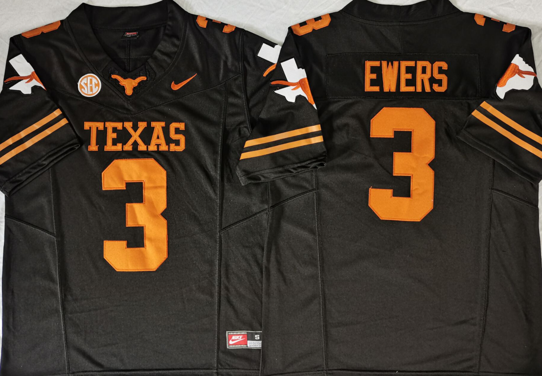 Men's Texas Longhorns Quinn Ewers #3 Black Jersey
